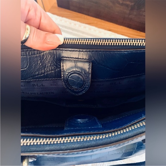 💙 Beautiful‼️ Ralph Lauren navy leather croc
embossed double zip two-way satchel - Picture 9 of 14
